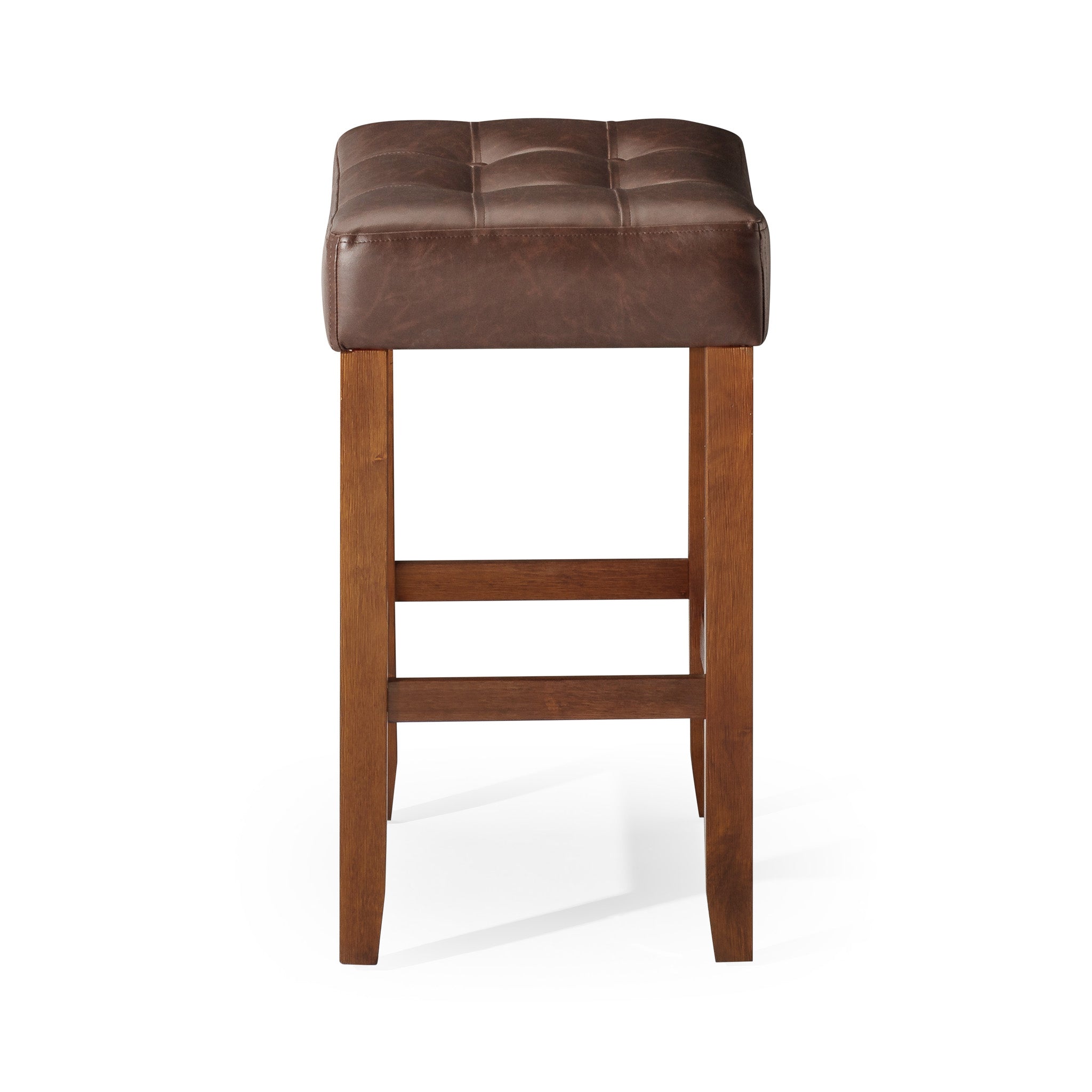 Harper Counter Stool in Walnut Wood Finish with Distressed Brown Vegan Leather, Set of 2 in Stools by Maven Lane