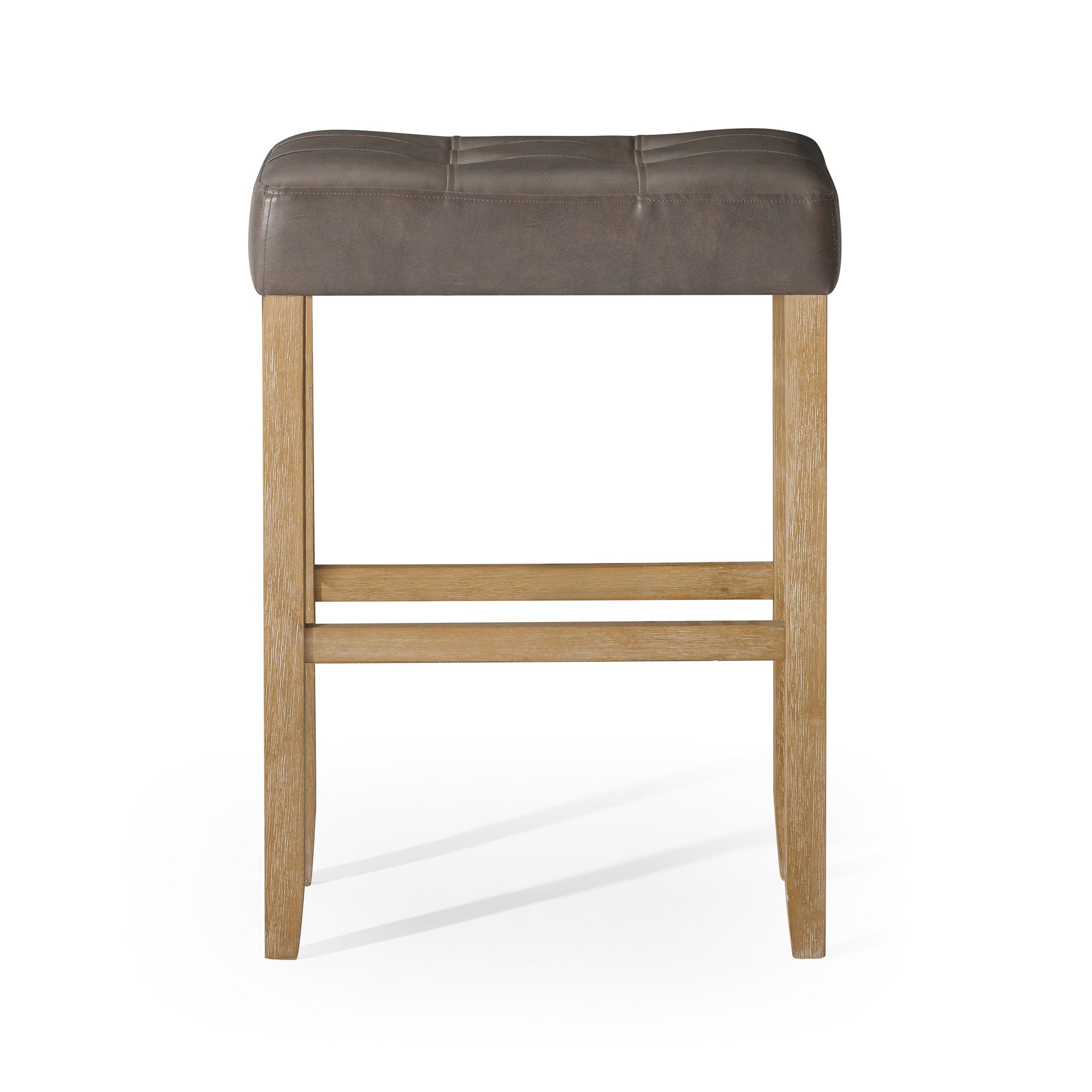 Harper Bar Stool in Weathered Oak Wood Finish with Distressed Grey Vegan Leather, Set of 2 in Stools by Maven Lane