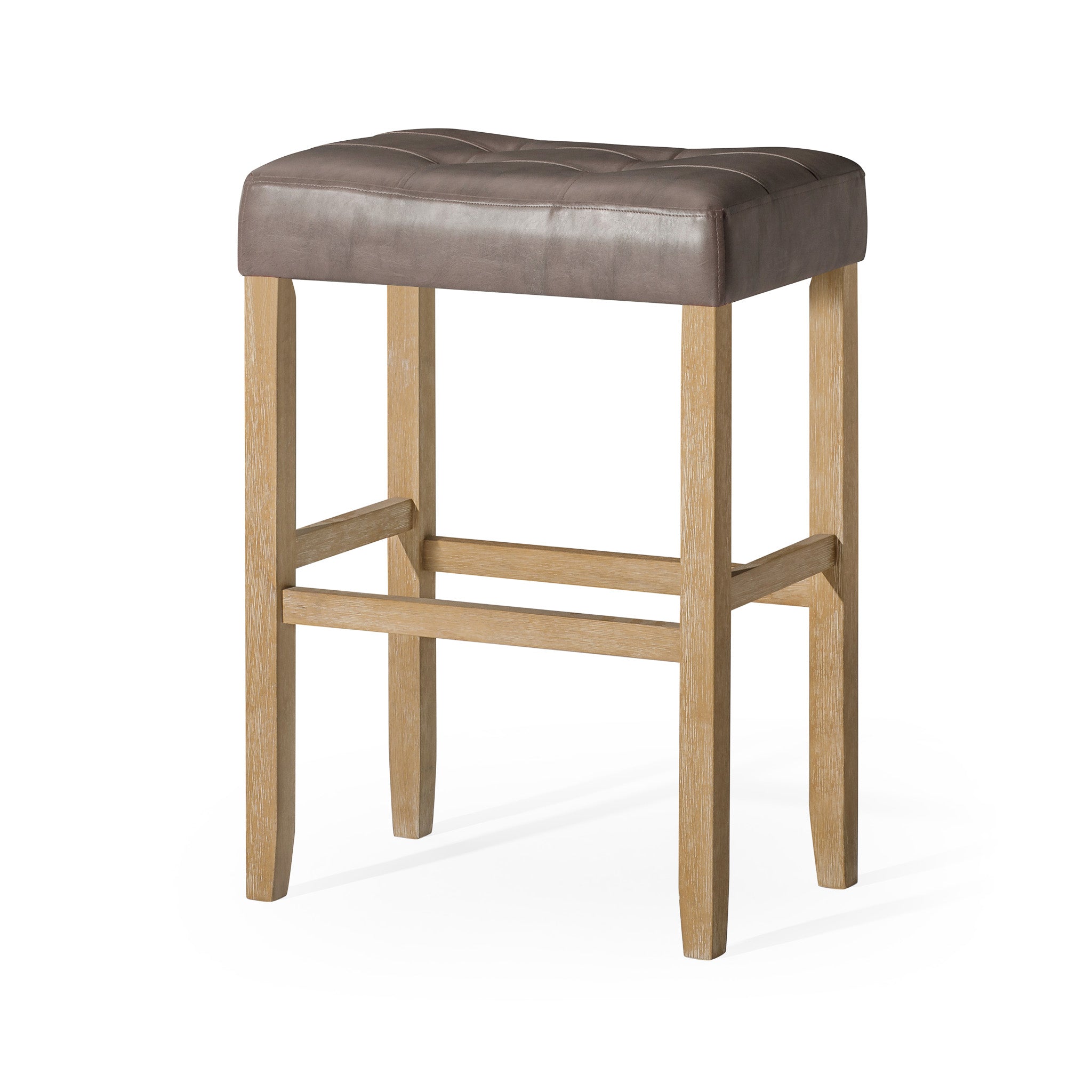 Harper Bar Stool in Weathered Oak Wood Finish with Distressed Grey Vegan Leather, Set of 2 in Stools by Maven Lane