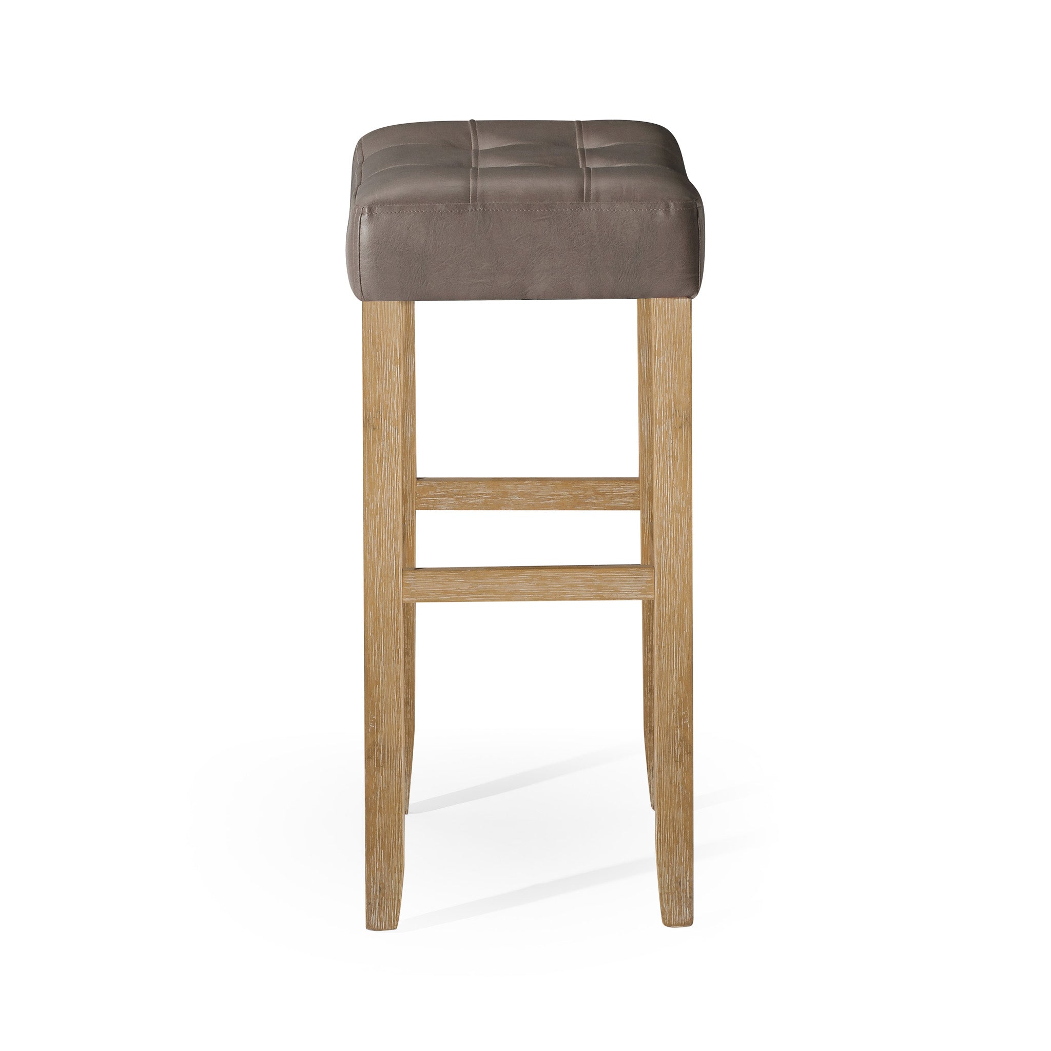 Harper Bar Stool in Weathered Oak Wood Finish with Distressed Grey Vegan Leather, Set of 2 in Stools by Maven Lane
