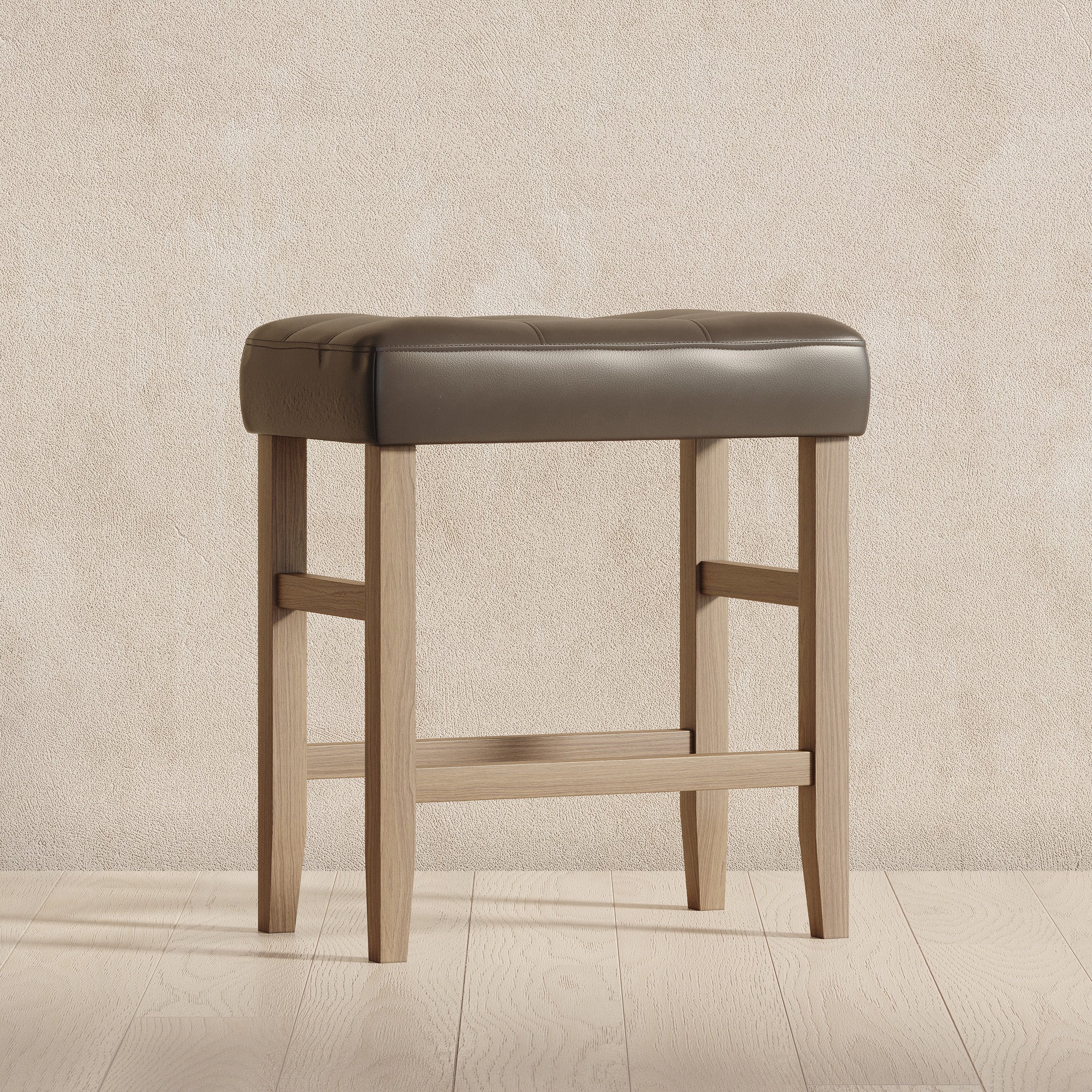 Harper Counter Stool in Weathered Oak Wood Finish with Distressed Grey Vegan Leather, Set of 2 in Stools by Maven Lane