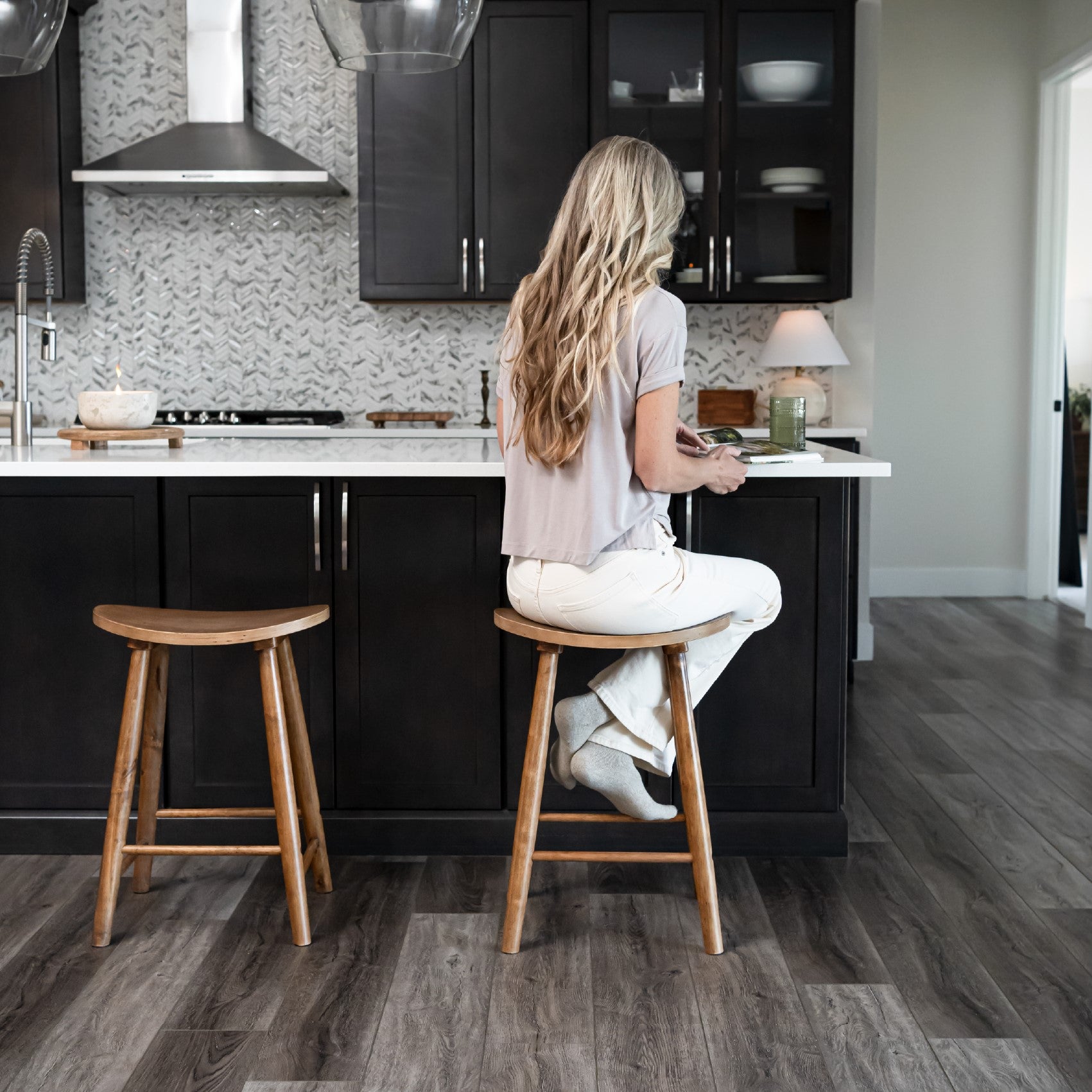 Luna Counter Stool in Light Brown Finish in Stools by Maven Lane