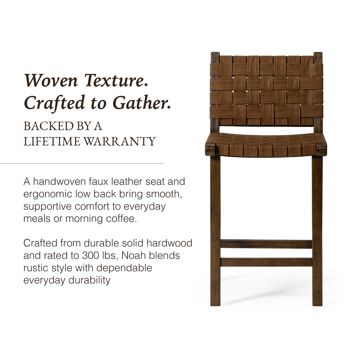 Noah Counter Stool In Brown Finish & Brown Woven Faux Leather Seat in Stools by Maven Lane