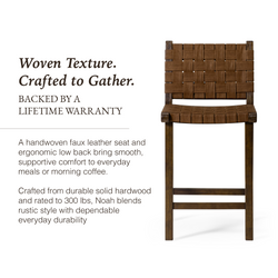 Noah Counter Stool In Brown Finish & Brown Woven Faux Leather Seat in Stools by Maven Lane