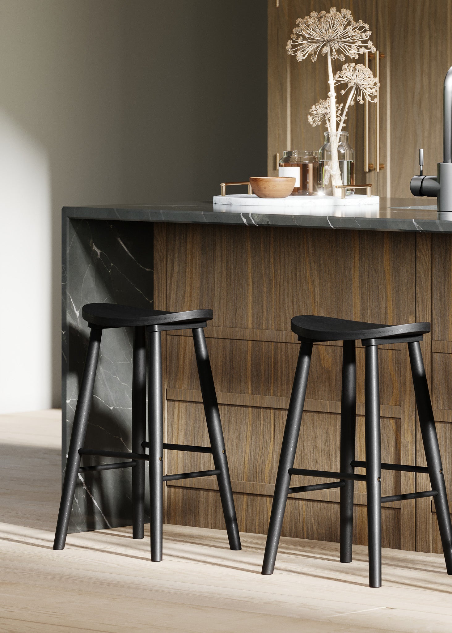 Luna Bar Stool in Rustic Black Wood Finish in Stools by VMI