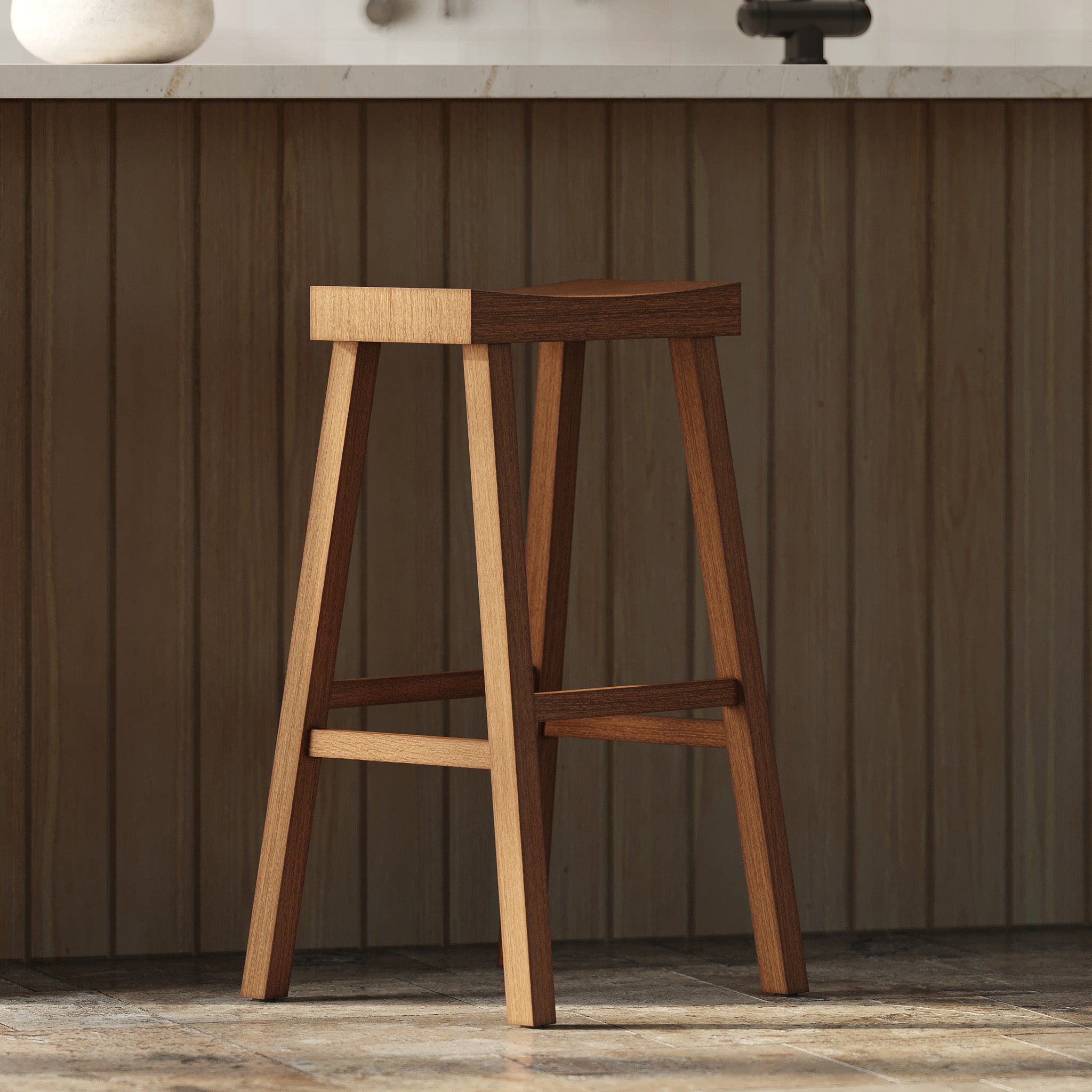 Vincent Bar Stool in Antiqued Natural Finish in Stools by Maven Lane