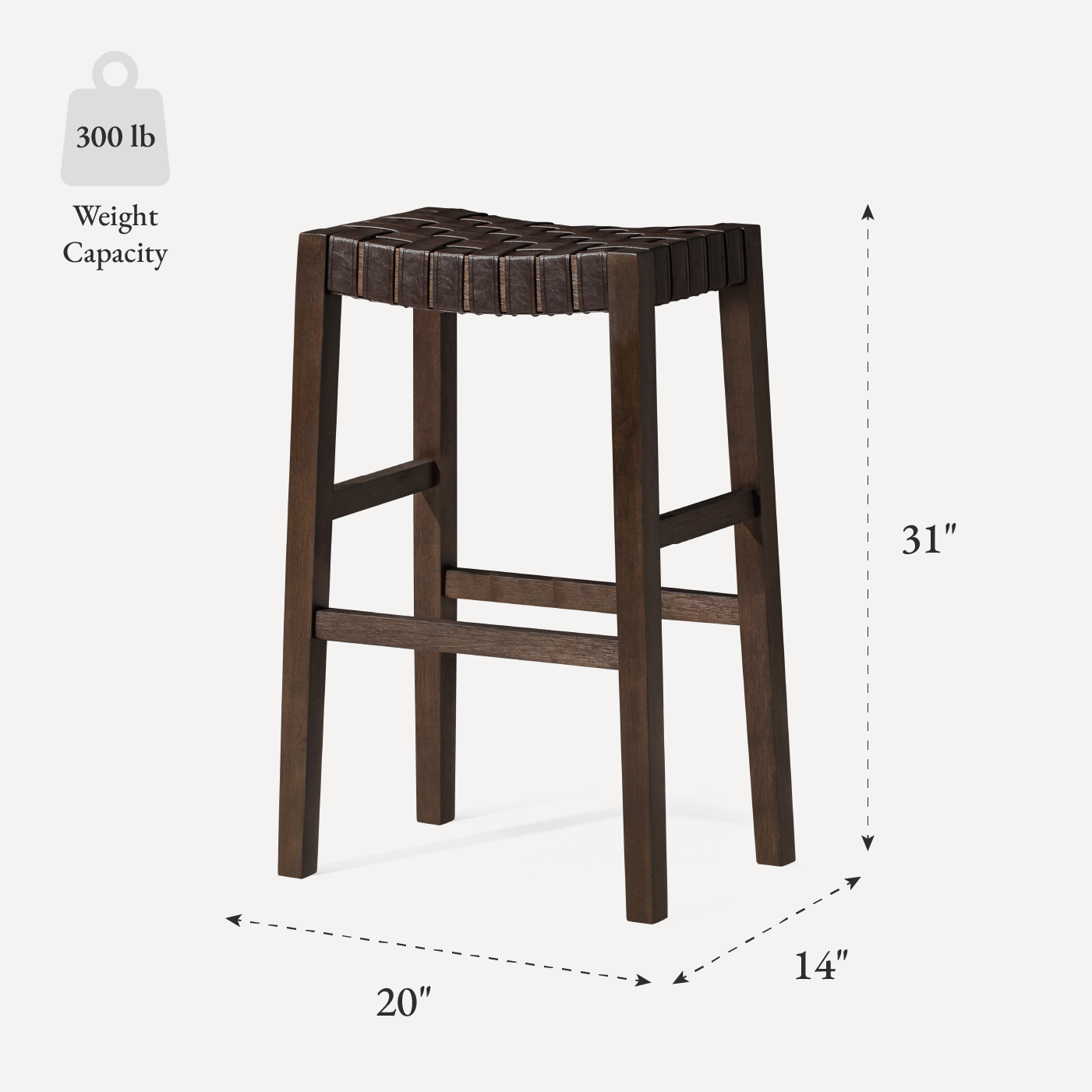 31" Emerson Bar Stool in Weathered Brown Wood Finish with Marksman Saddle Vegan Leather in Stools by Maven Lane