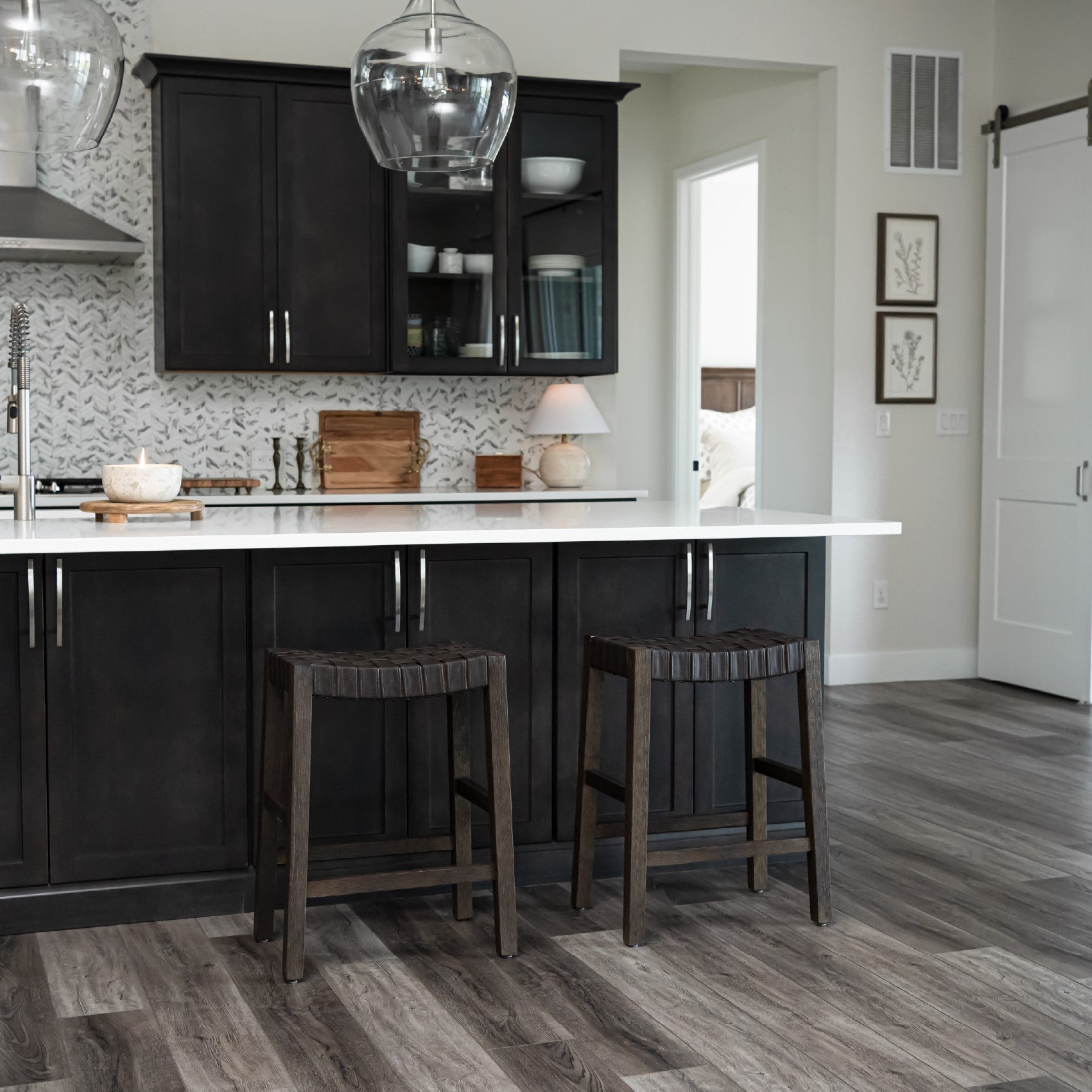 Emerson Counter Stool In Brown Finish & Brown Woven Leather Seat in Stools by Maven Lane