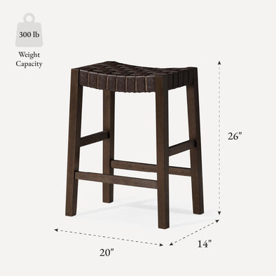 Emerson Counter Stool In Brown Finish & Brown Woven Leather Seat