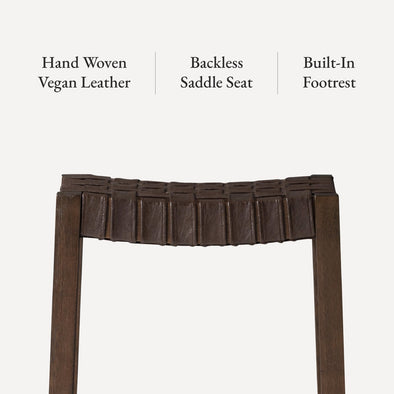 Emerson Counter Stool In Brown Finish & Brown Woven Leather Seat