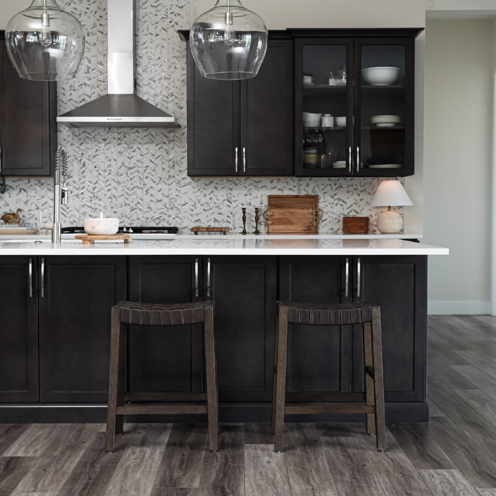 Emerson Counter Stool In Brown Finish & Brown Woven Leather Seat in Stools by Maven Lane