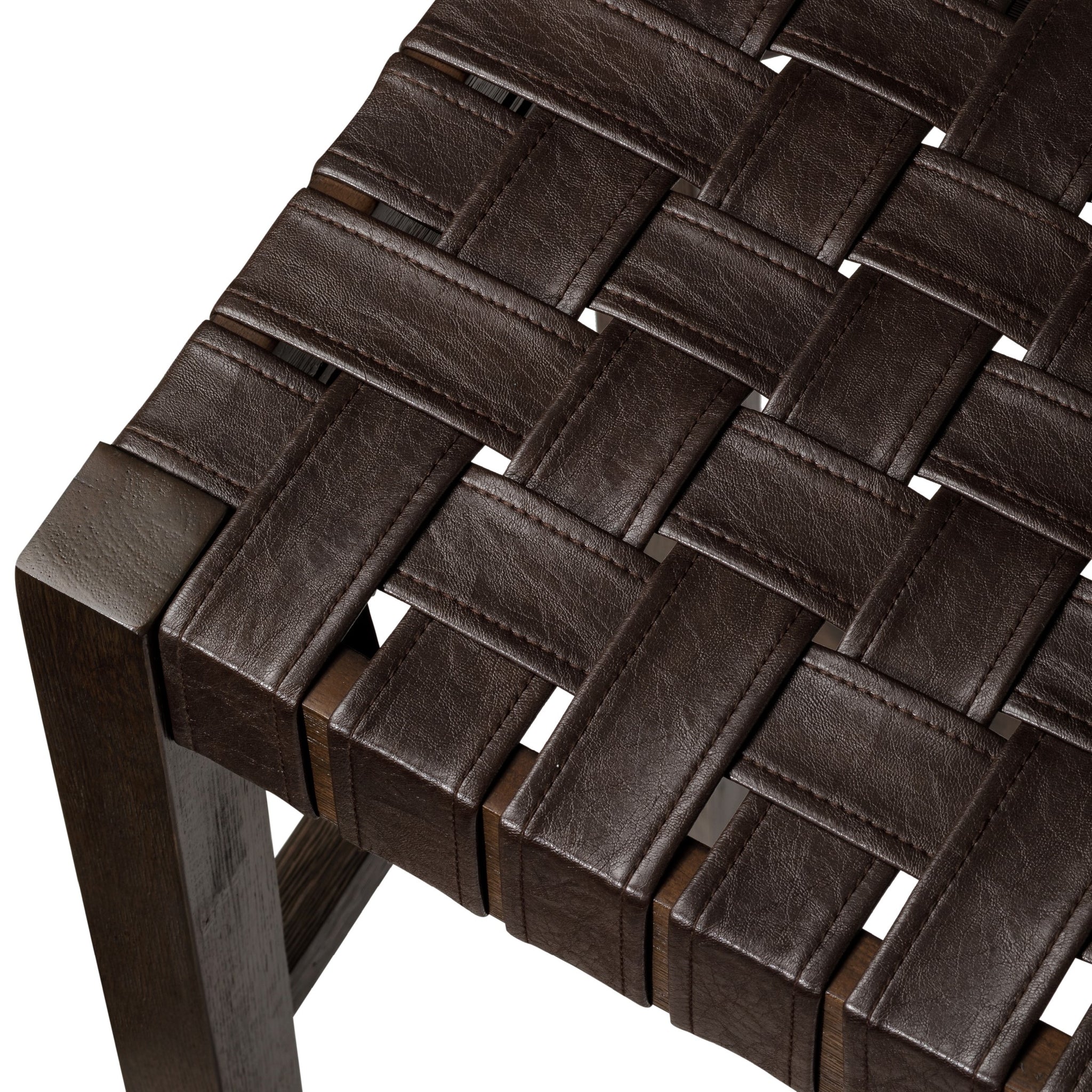 Emerson Counter Stool In Brown Finish & Brown Woven Leather Seat in Stools by Maven Lane
