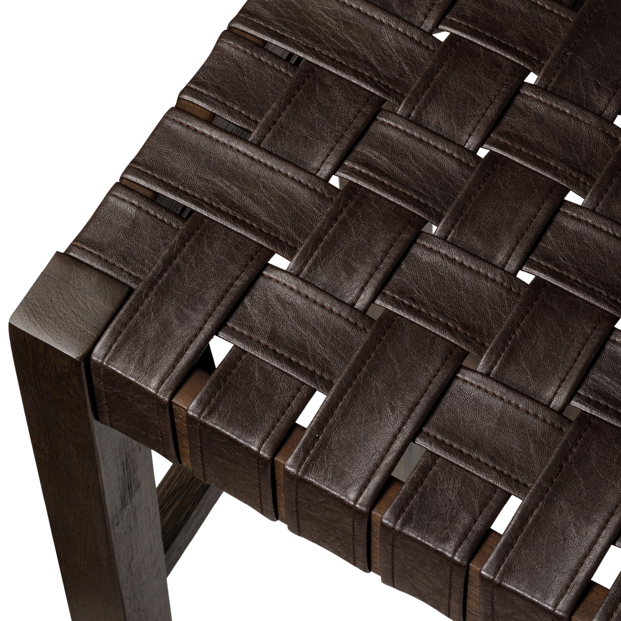 26" Emerson Counter Stool In Brown Finish & Brown Woven Leather Seat in Stools by Maven Lane