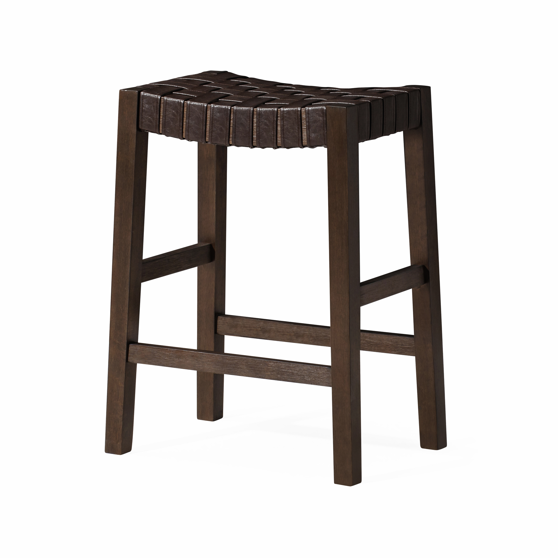 Emerson Counter Stool In Weathered Brown Wood Finish With Marksman Saddle Vegan Leather