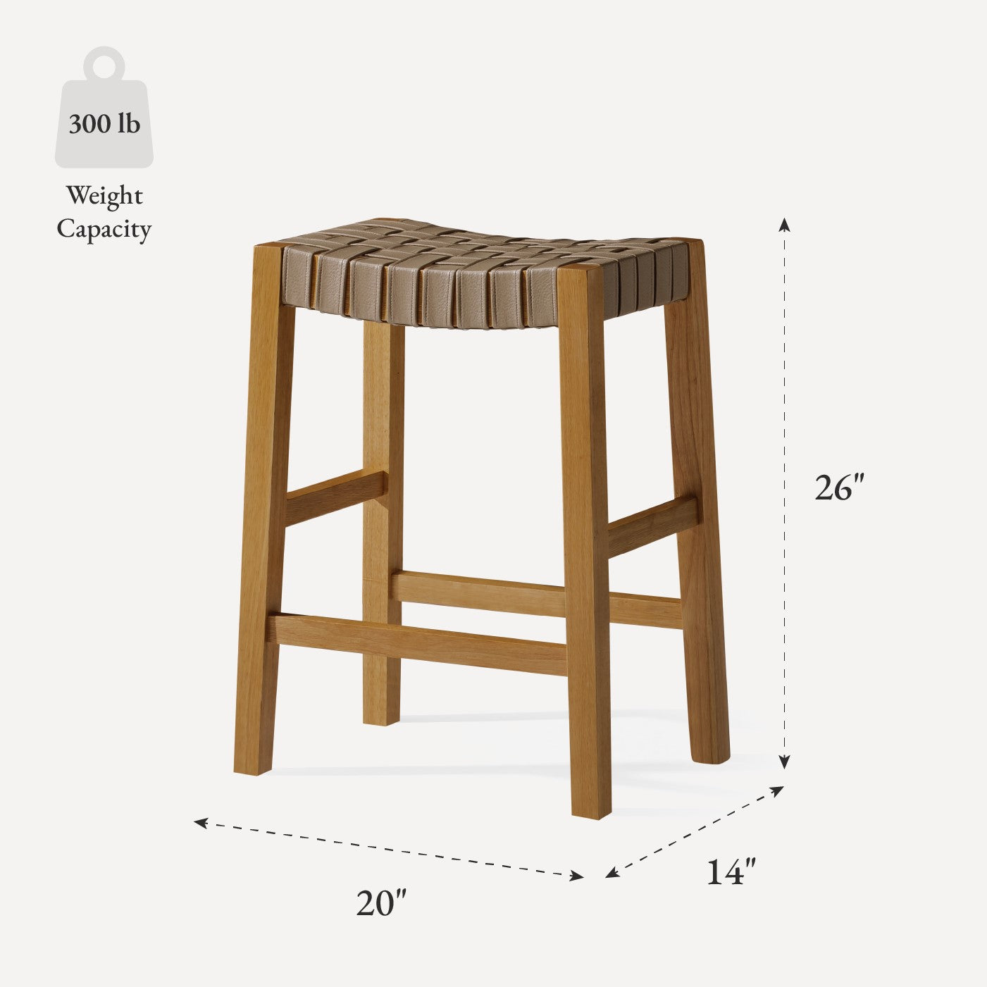 Emerson Counter Stool In Natural Finish & Beige Woven Leather Seat