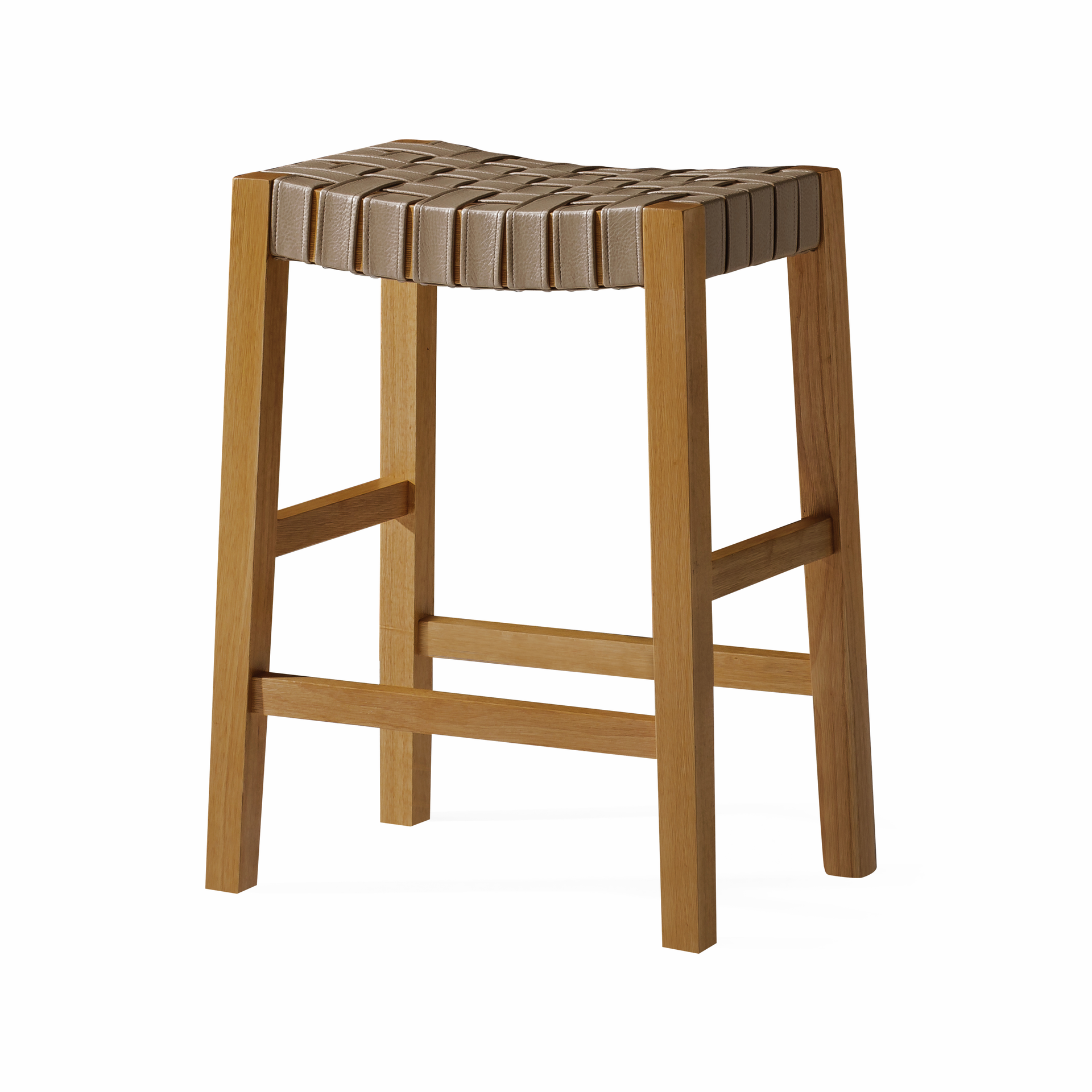 Emerson Counter Stool In Weathered Natural Wood Finish With Avanti Bone Vegan Leather