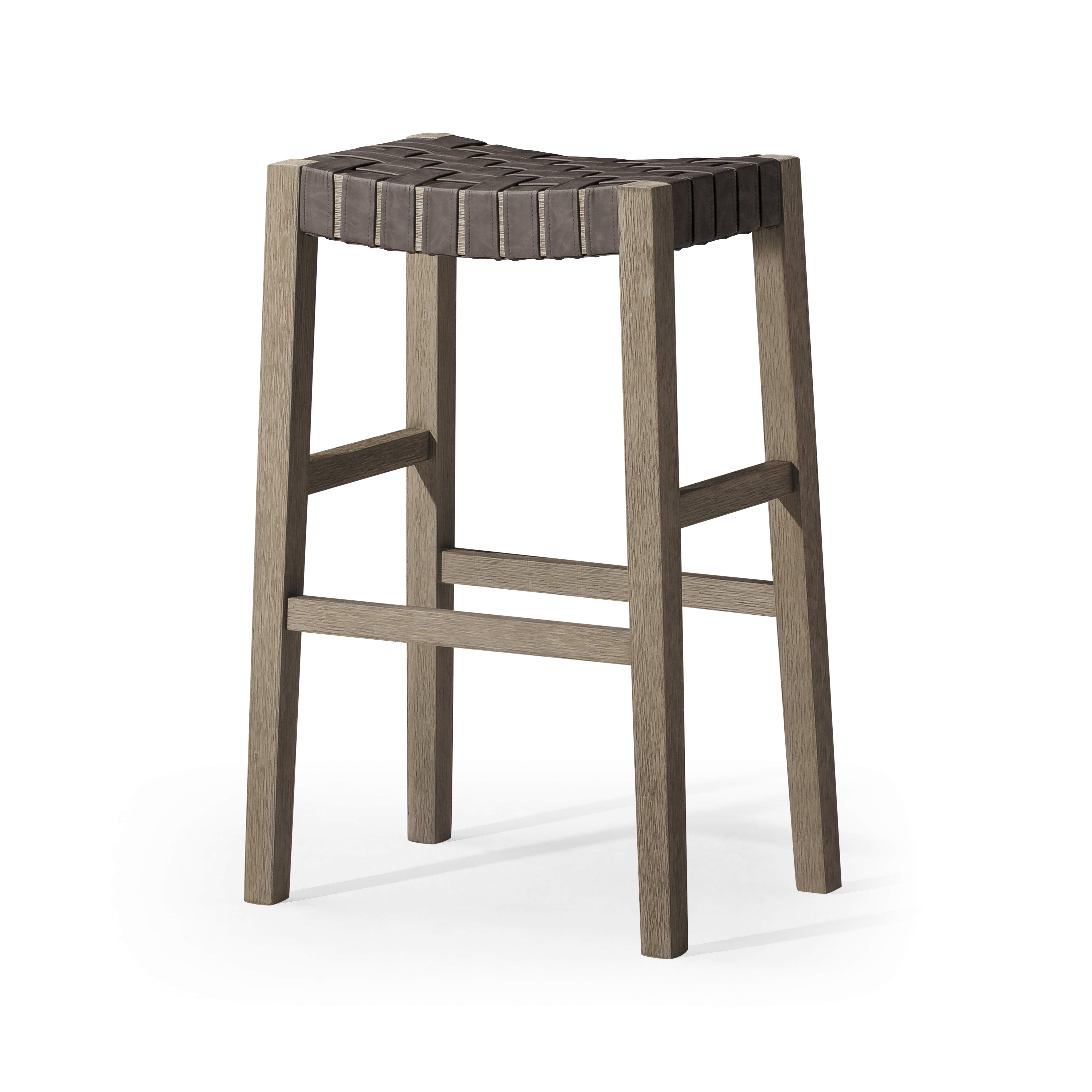 31" Emerson Bar Stool in Weathered Grey Wood Finish with Ronan Stone Vegan Leather in Stools by Maven Lane