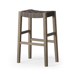 Emerson Bar Stool In Grey Finish & Grey Woven Leather Seat