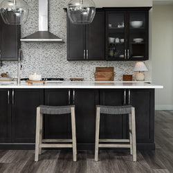 Emerson Counter Stool In Grey Finish & Grey Woven Leather Seat in Stools by Maven Lane