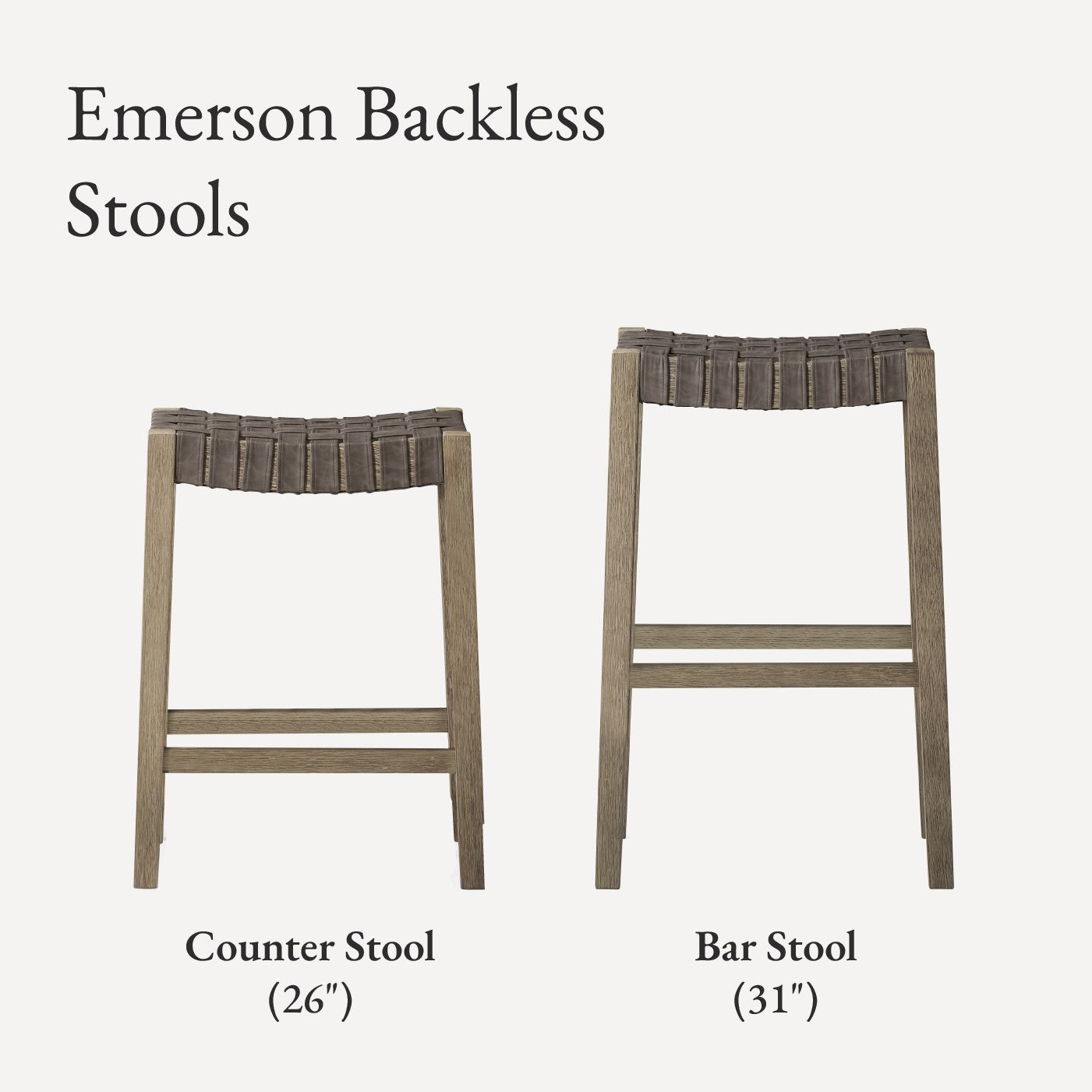 26" Emerson Counter Stool In Grey Finish & Grey Woven Leather Seat in Stools by Maven Lane