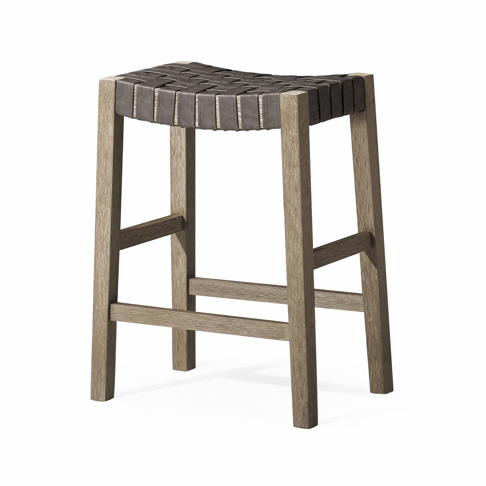 Emerson Counter Stool In Weathered Grey Wood Finish With Ronan Stone Vegan Leather