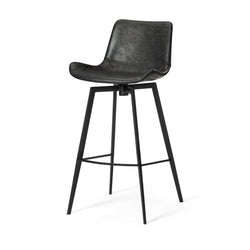 Victor Bar Stool in Black Finish with Dark Grey Faux Leather in Stools by Maven Lane