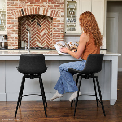 Victor Bar Stool in Black Finish with Dark Grey Faux Leather