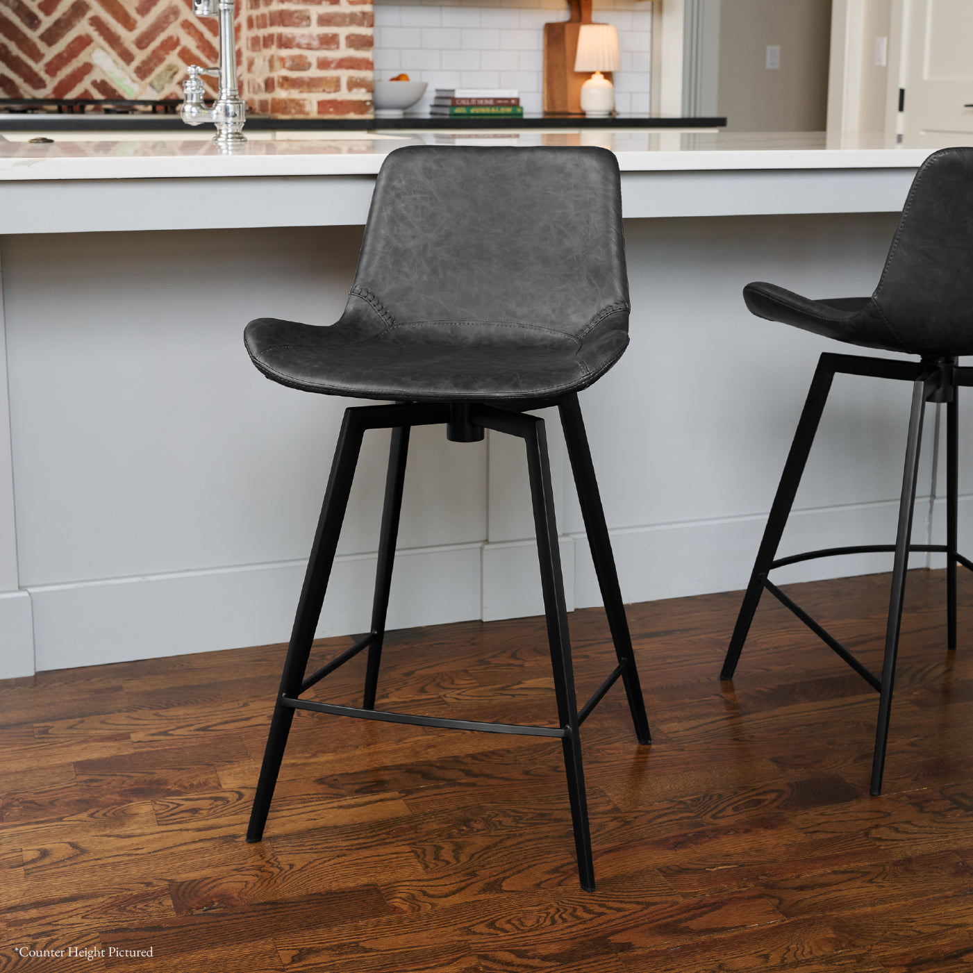 30" Victor Bar Stool in Black Finish with Dark Grey Faux Leather (Set of 4) in Stools by Maven Lane