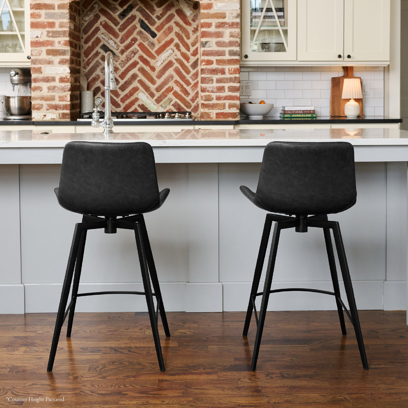 30" Victor Bar Stool in Black Finish with Dark Grey Faux Leather (Set of 4) in Stools by Maven Lane