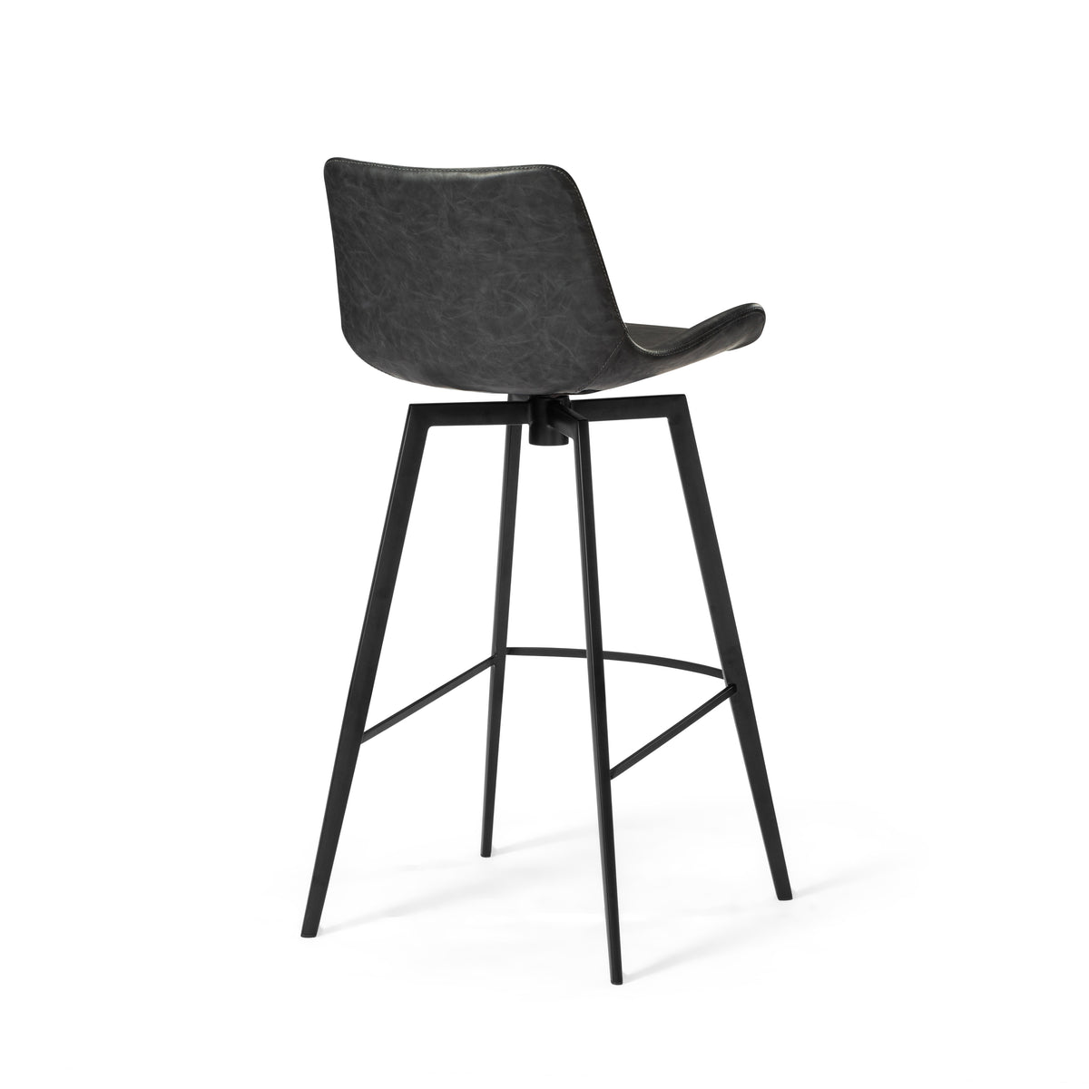 Victor Bar Stool in Black Finish with Dark Grey Faux Leather in Stools by Maven Lane