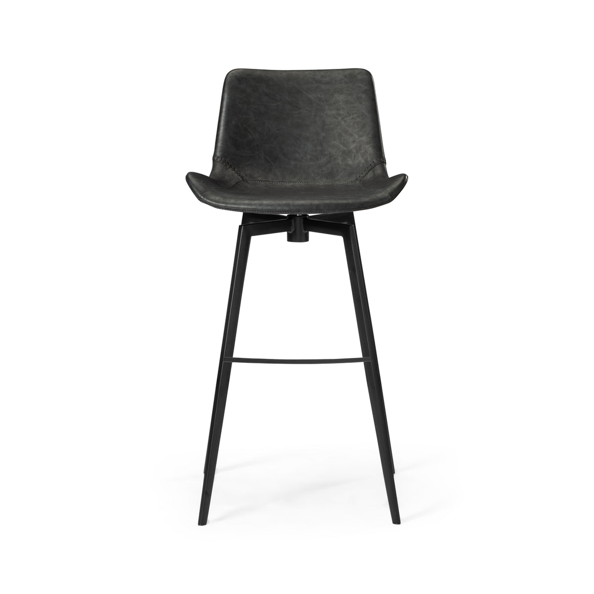 Victor Bar Stool in Black Finish with Dark Grey Faux Leather in Stools by Maven Lane