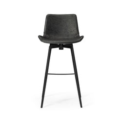 Victor Bar Stool in Black Finish with Dark Grey Faux Leather in Stools by Maven Lane