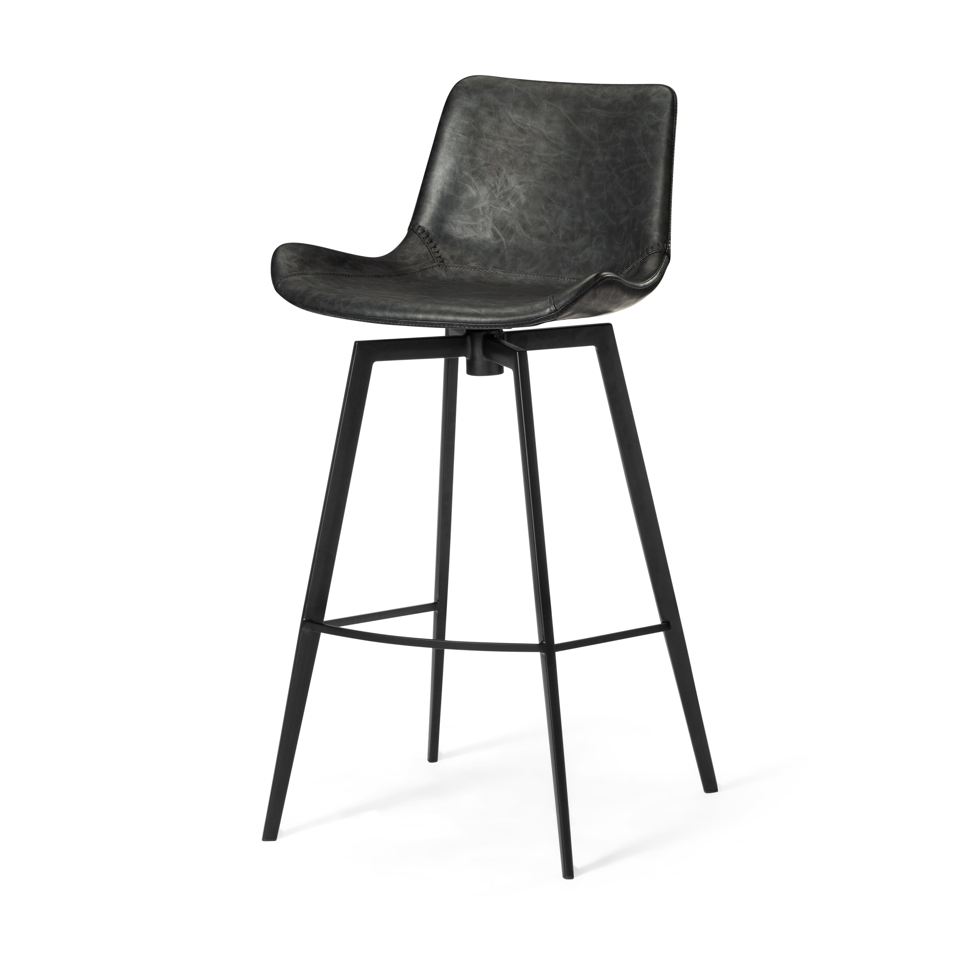 30" Victor Bar Stool in Matte Black Frame with Charcoal Vegan Leather in Maven Lane by Maven Lane
