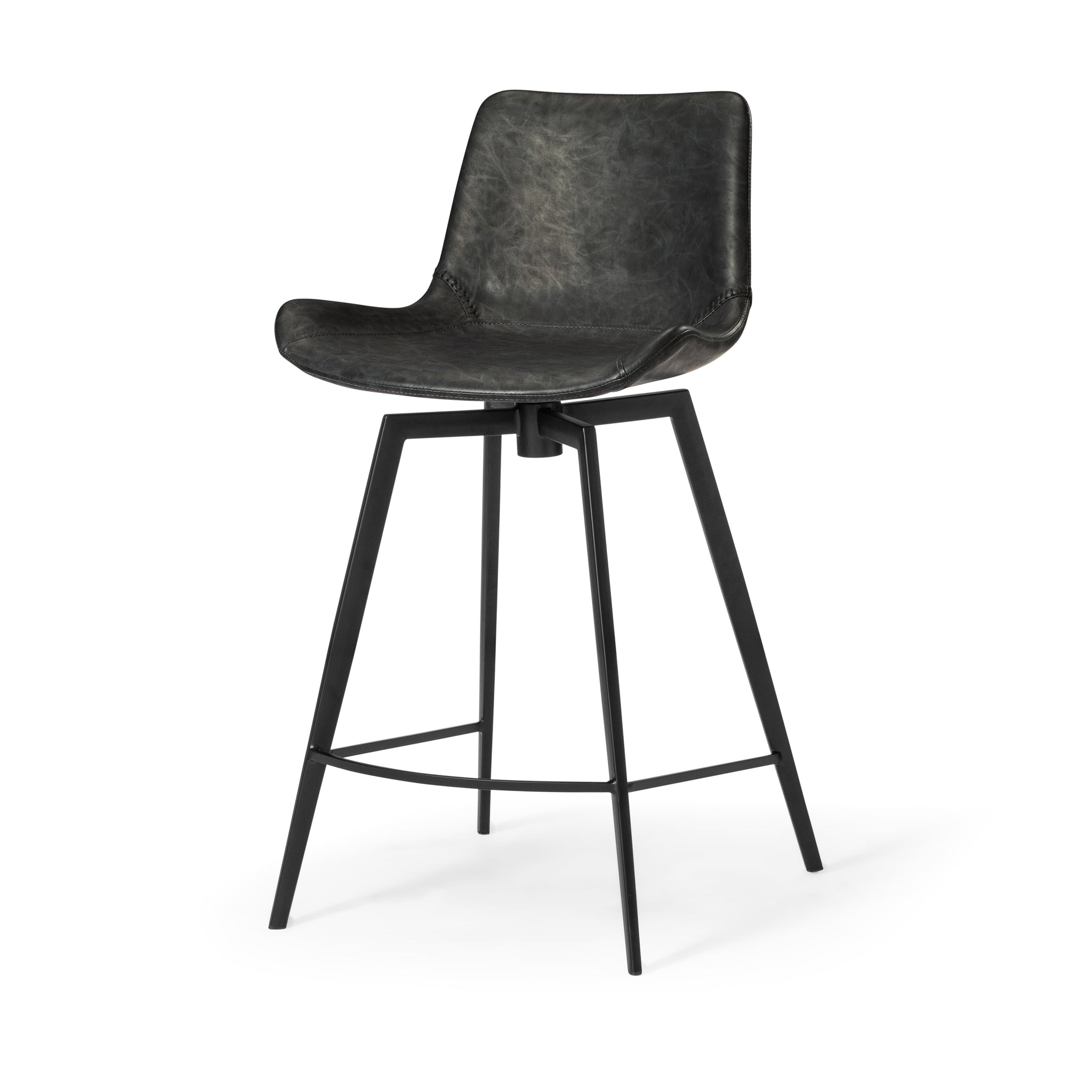 Victor Counter Stool in Black Finish with Dark Grey Faux Leather in Stools by Maven Lane