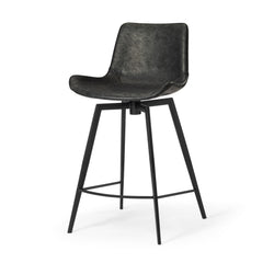 Victor Counter Stool in Black Finish with Dark Grey Faux Leather in Stools by Maven Lane