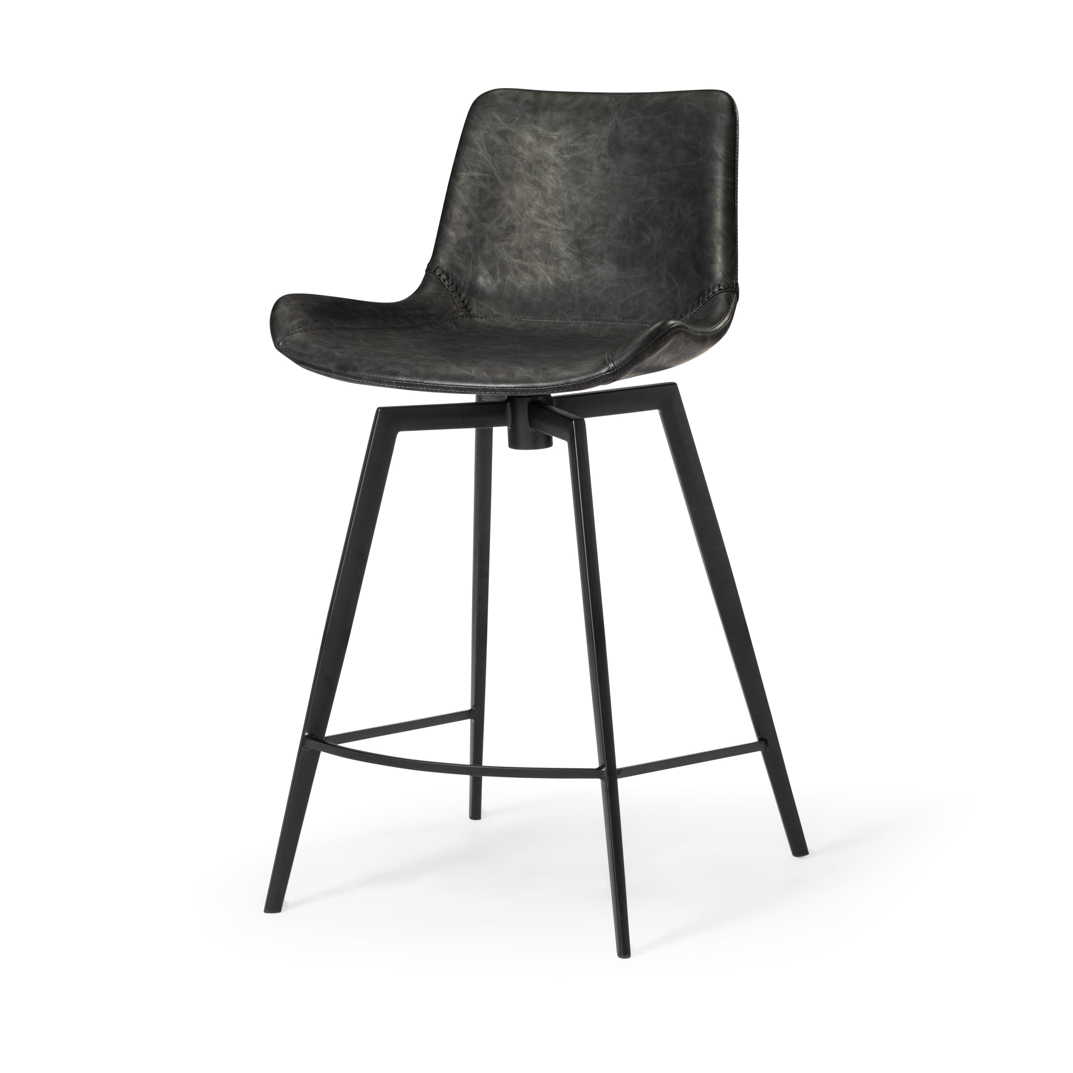 26" Victor Counter Stool in Black Finish with Dark Grey Faux Leather in Stools by Maven Lane