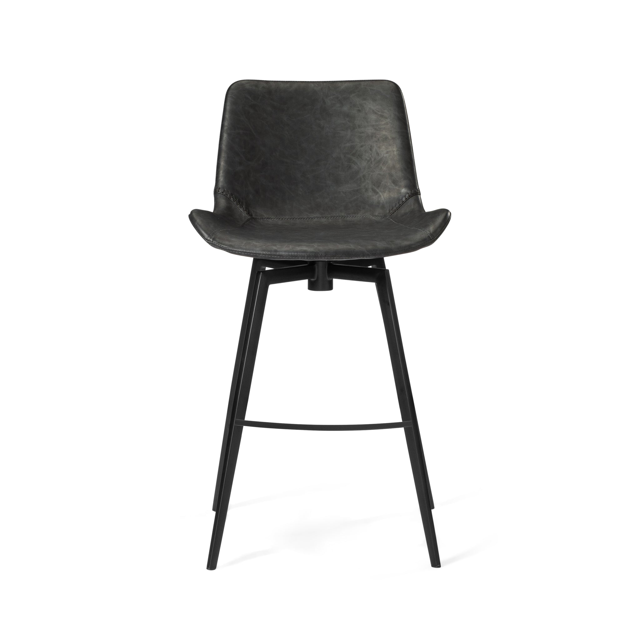 Victor Counter Stool in Black Finish with Dark Grey Faux Leather in Stools by Maven Lane