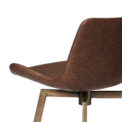 Victor Bar Stool in Aged Gold Finish with Brown Faux Leather in Stools by Maven Lane