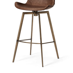 Victor Bar Stool in Aged Gold Finish with Brown Faux Leather in Stools by Maven Lane
