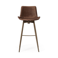 Victor Bar Stool in Aged Gold Finish with Brown Faux Leather in Stools by Maven Lane