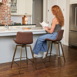 Victor Counter Stool in Aged Gold Finish with Brown Faux Leather in Stools by Maven Lane