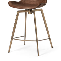 Victor Counter Stool in Aged Gold Finish with Brown Faux Leather in Stools by Maven Lane