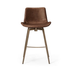 Victor Counter Stool in Aged Gold Finish with Brown Faux Leather in Stools by Maven Lane