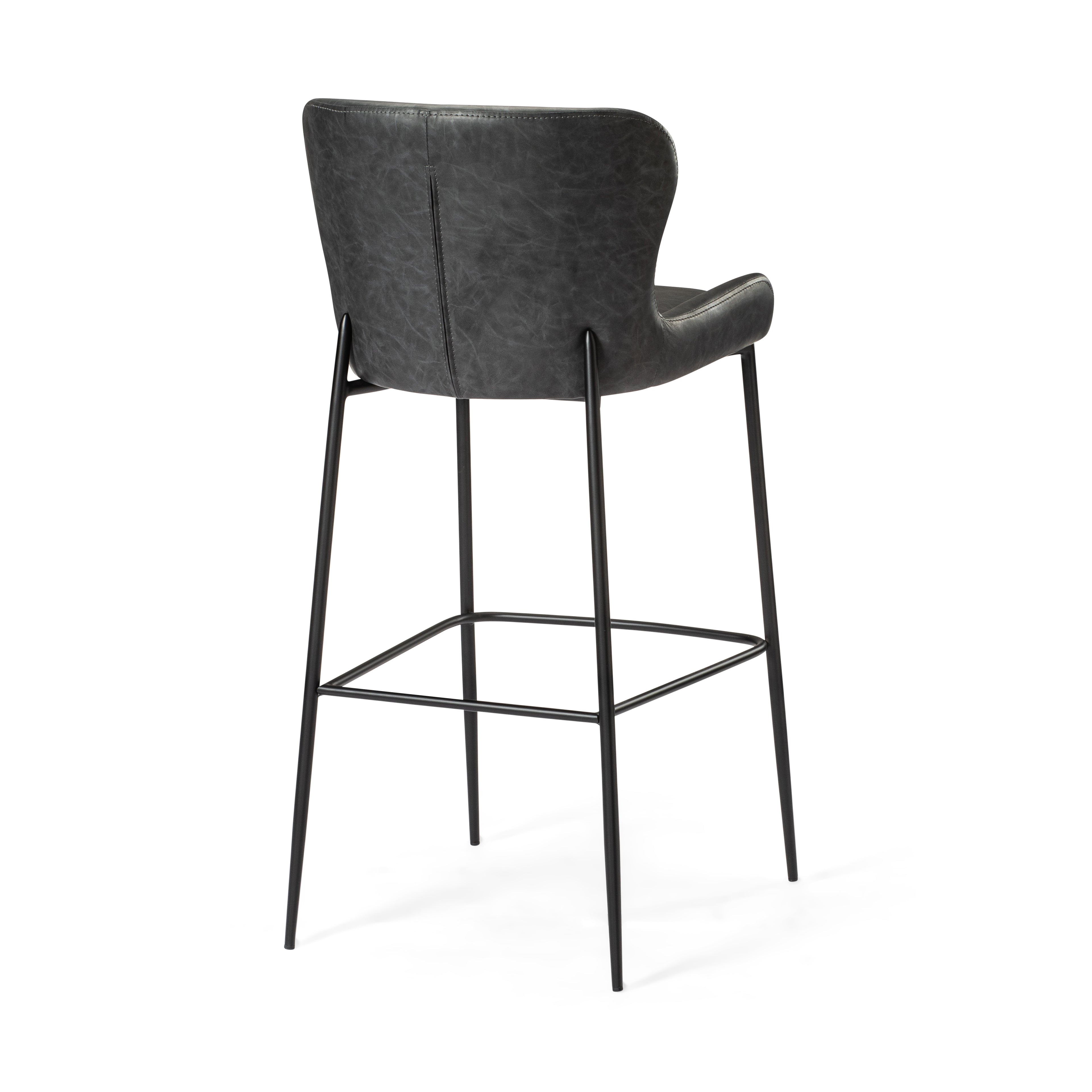 31" Naomi Bar Stool in Black Finish with Dark Grey Faux Leather (Set of 4) in Stools by Maven Lane