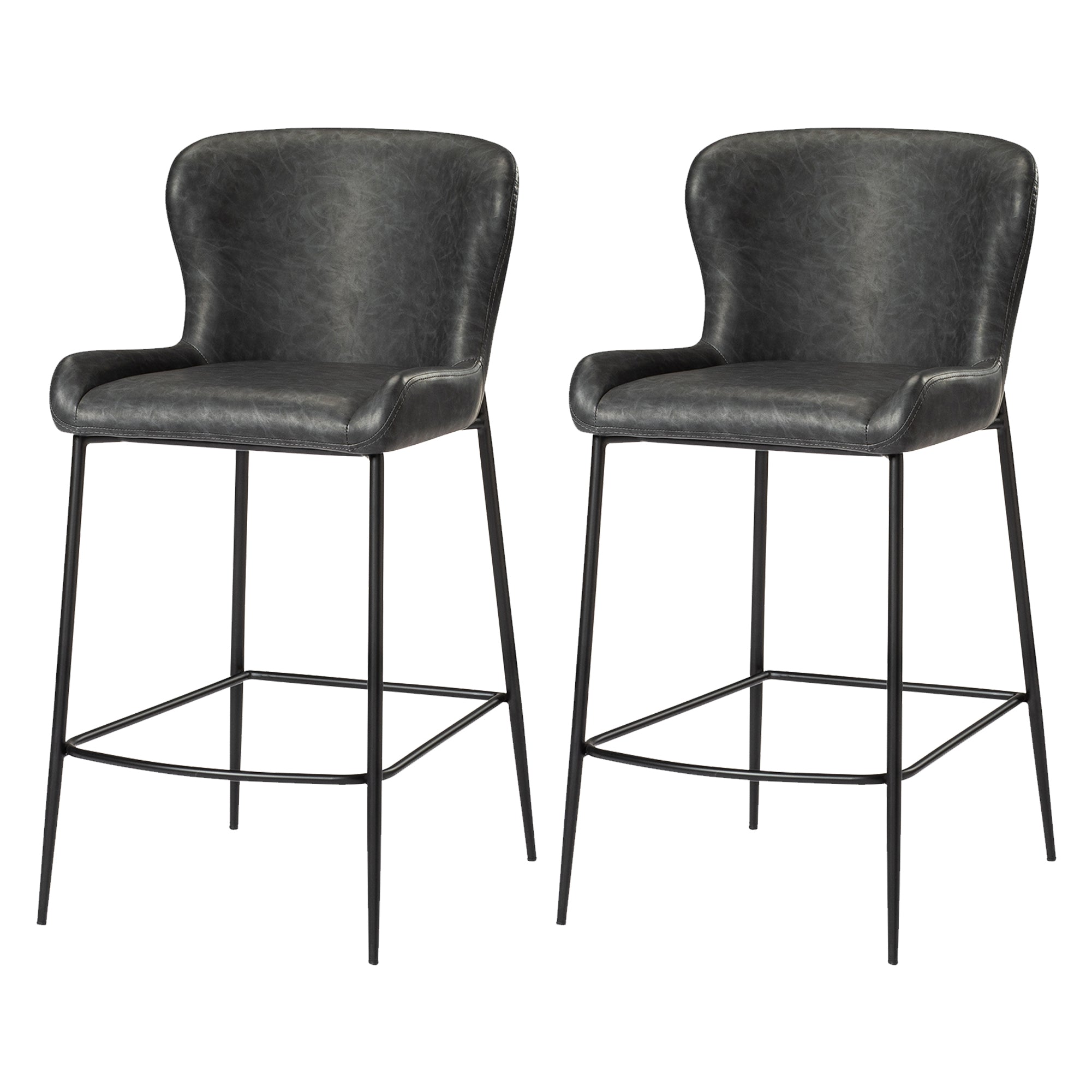 26" Naomi Counter Stool in Black Finish with Dark Grey Faux Leather (Set of 2) in Stools by Maven Lane