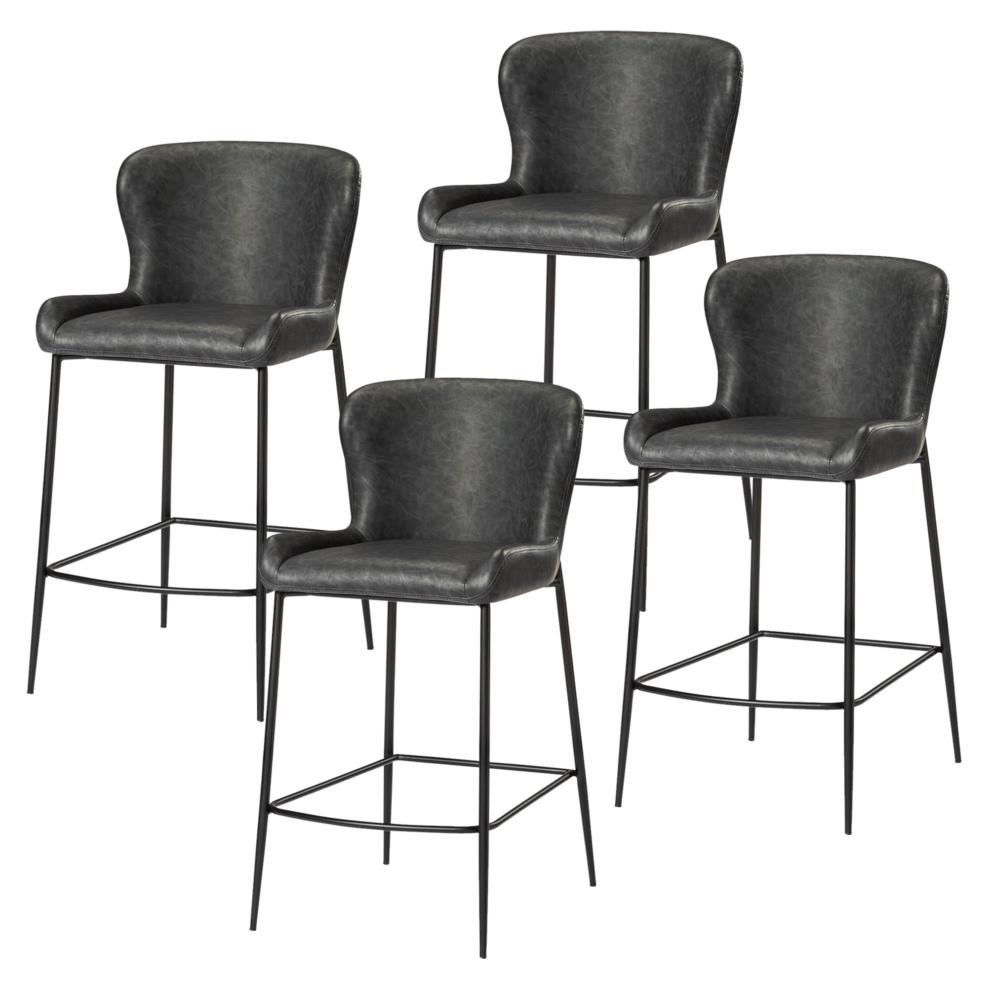 26" Naomi Counter Stool in Black Finish with Dark Grey Faux Leather (Set of 4) in Stools by Maven Lane