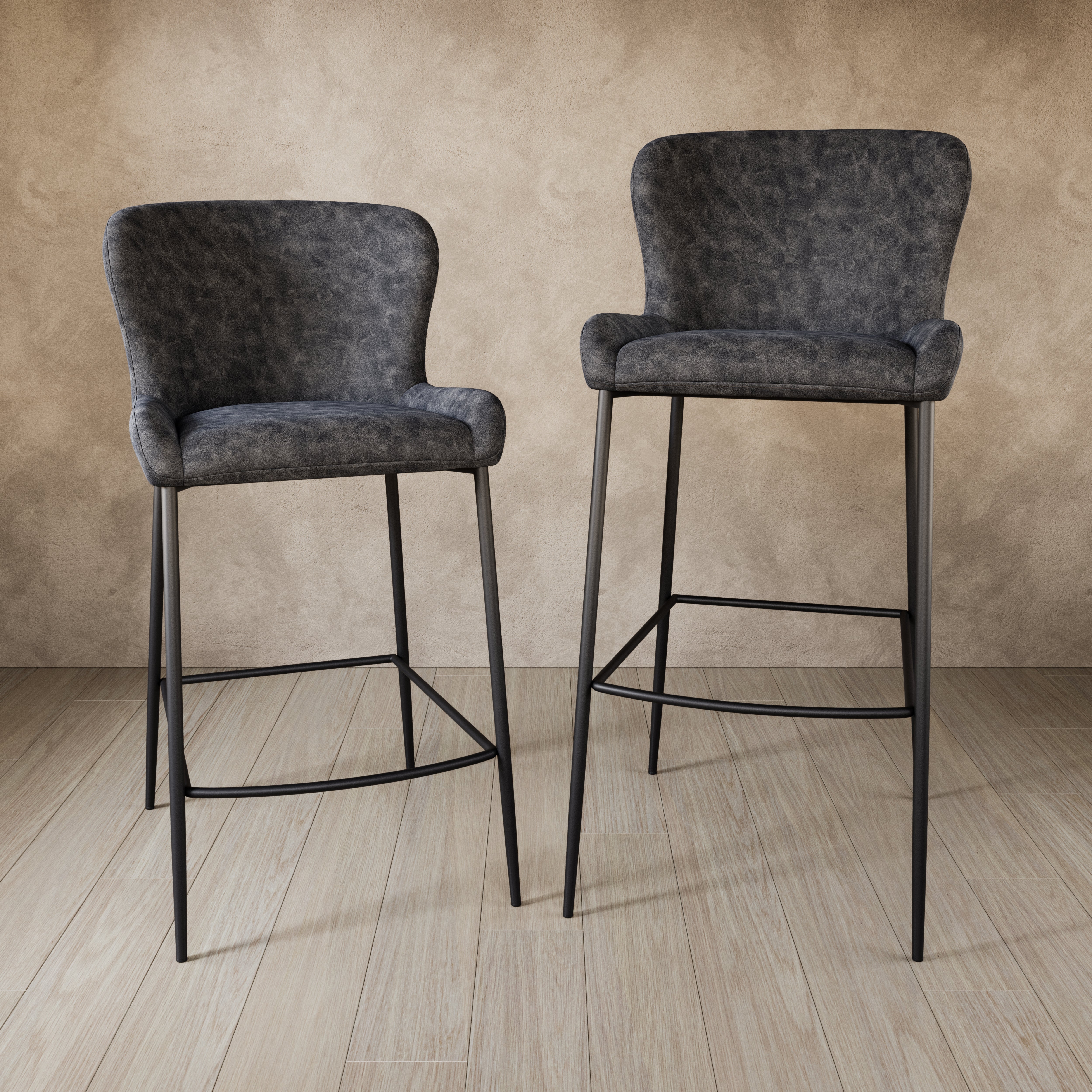 Naomi Counter Stool In Matte Black Finish With Charcoal Black Vegan Leather Upholstery in Stools by Maven Lane