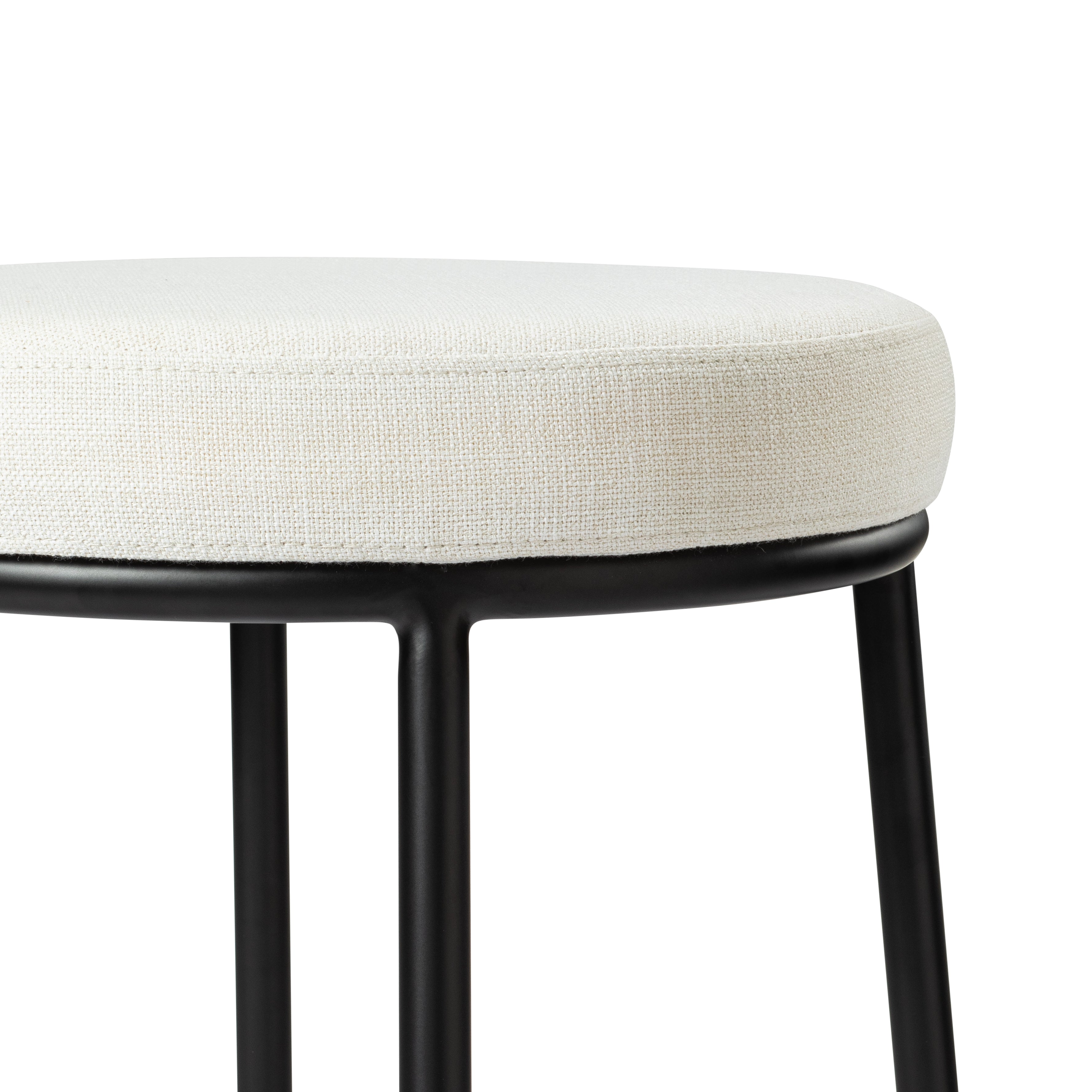 Stella Bar Stool in Matte Black Finish with Snow White Fabric Upholstery in Stools by Maven Lane