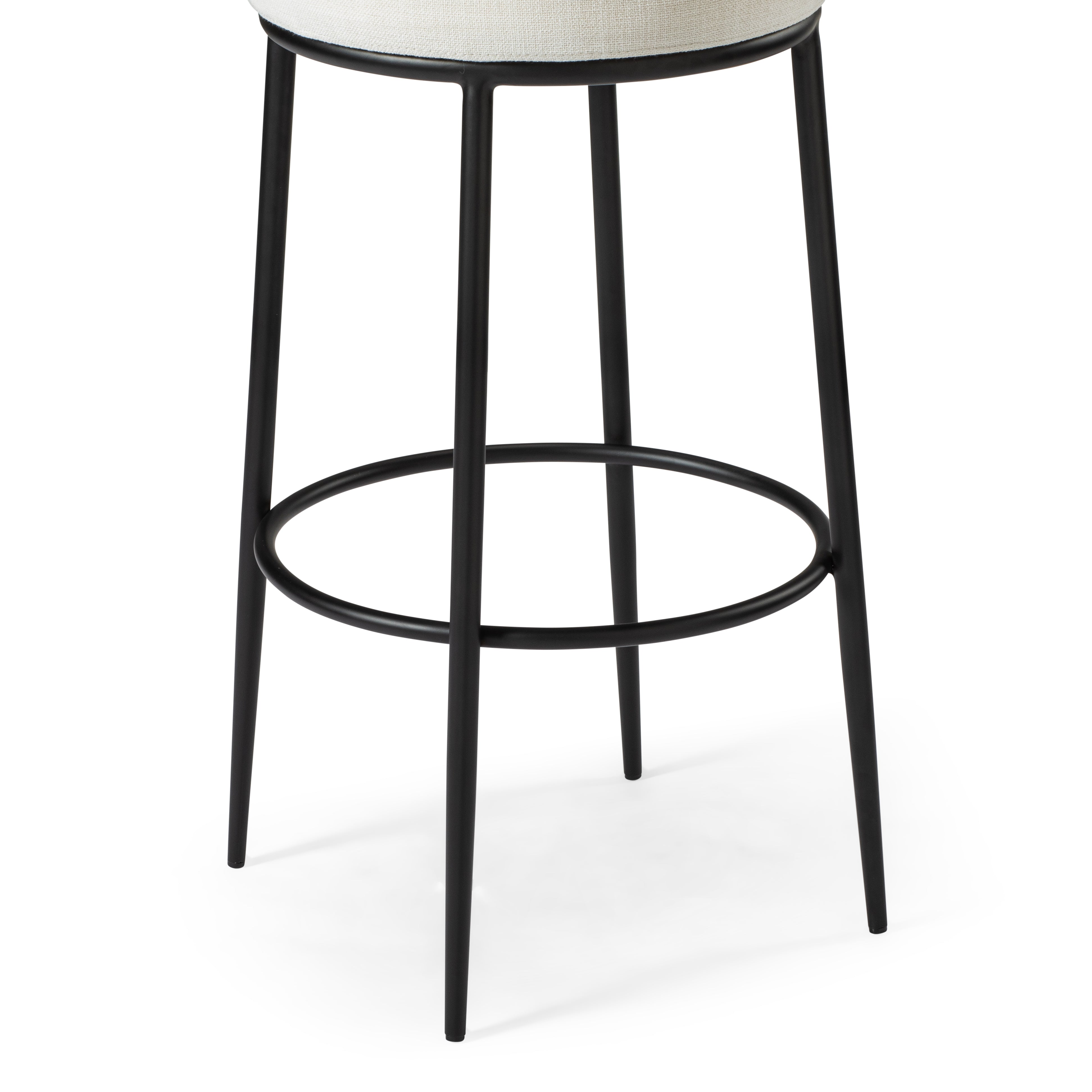 Stella Bar Stool in Matte Black Finish with Snow White Fabric Upholstery in Stools by Maven Lane