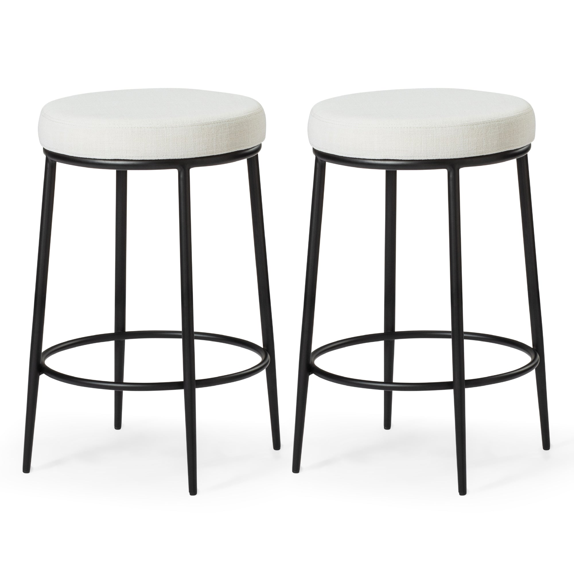 26" Stella Counter Stool in Black Finish with White Fabric (Set of 2) in Stools by Maven Lane